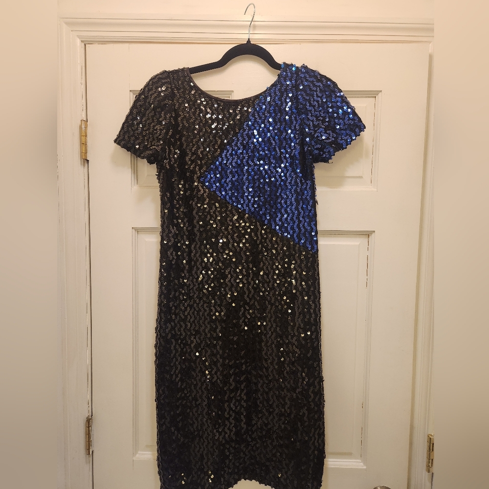 Vintage 70s 80s Black Sequin Cocktail Party Dress L
